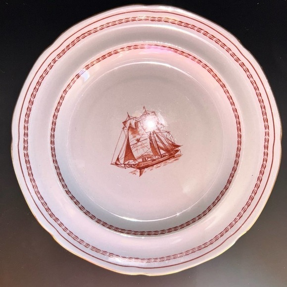 VINTAGE Discontinued Spode Trade Winds Red 6” Bread Plate Gold Rim - Picture 3 of 5